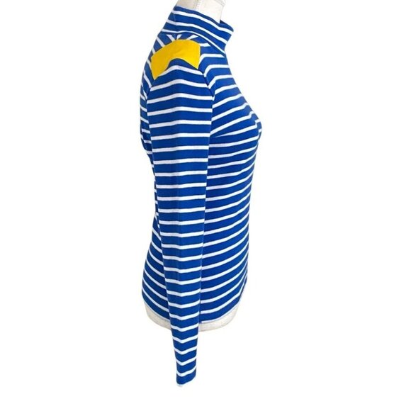 JC DE CASTELBAJAC LONG SLEEVE BLUE WHITE STRIPED TOP WITH YELLOW PATCH - XS - Picture 2 of 11